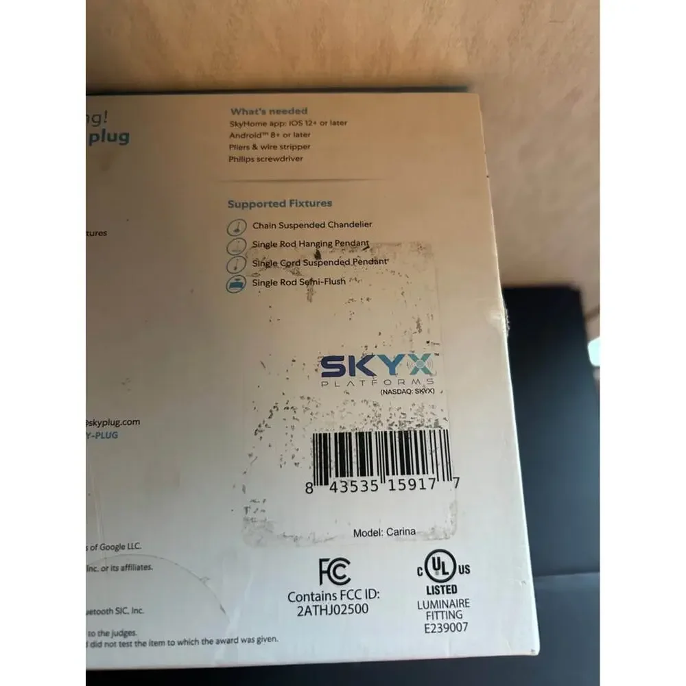 SKYX SkyPlug 5912-BK Smart Plug & Play Lighting Canopy Black Pendant New In Box